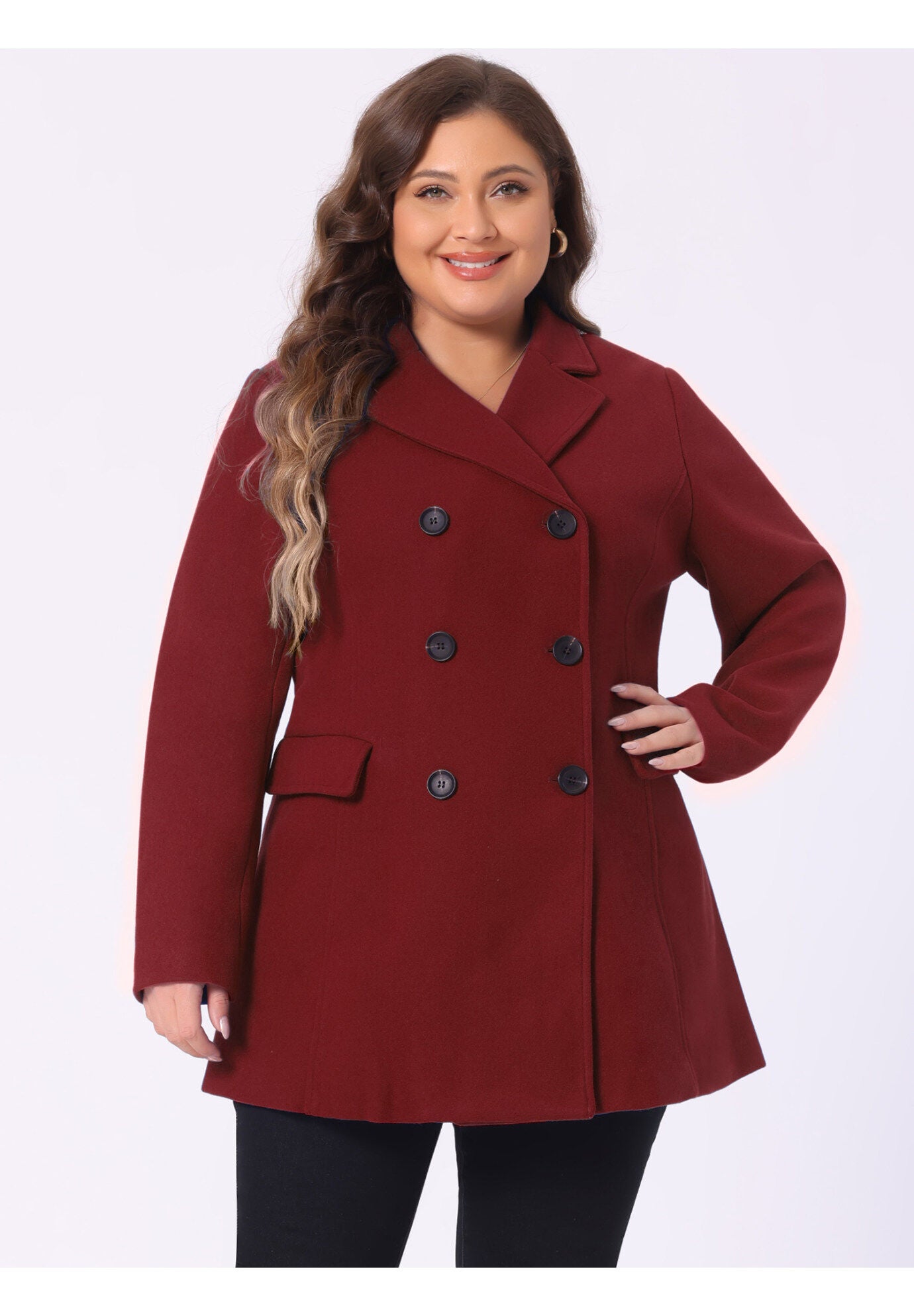 NOTCHED LAPEL DOUBLE BREASTED COAT, Dark Red / Red, alternate image number 2