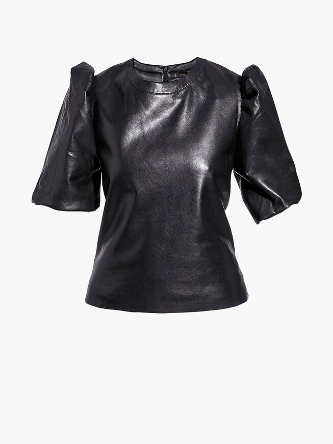 MARA RECYCLED LEATHER TEE, Black / Black, hi-res image number null