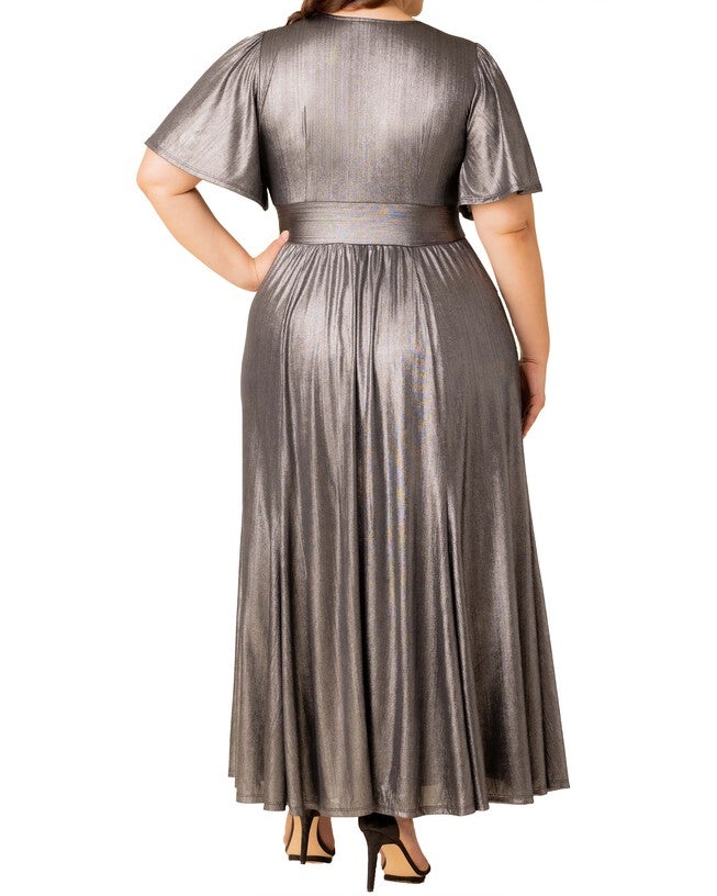 Evania Metallic Evening Gown, PEWTER / Silver, alternate image number null