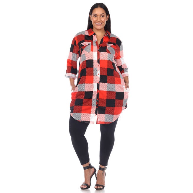 Plaid Button Down Tunic Shirt, , alternate image number 6