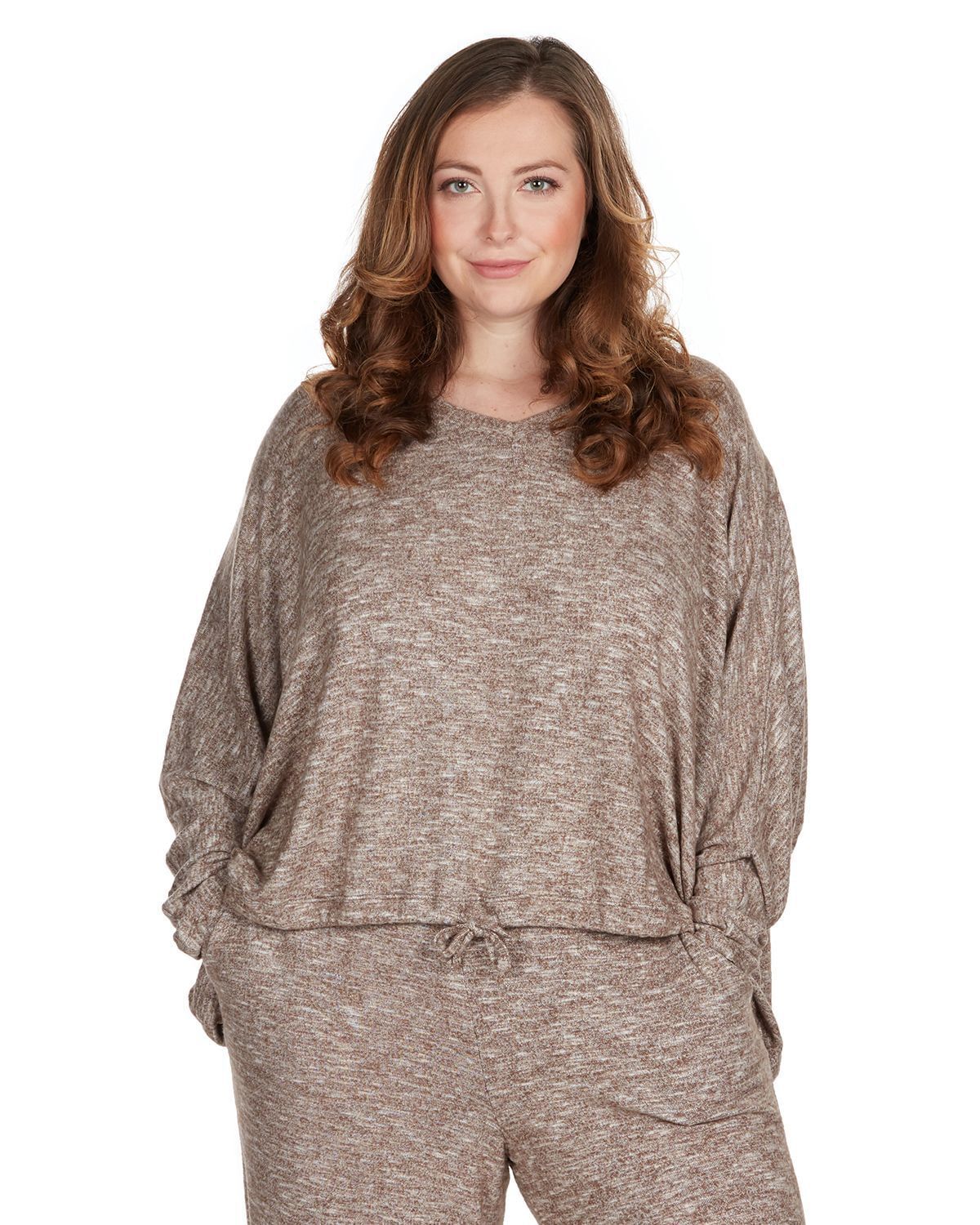 Women&#39;s Supersoft Hacci Lounge Pull Over Loose Fit Top, Pebble Brown / Brown, hi-res image number 0