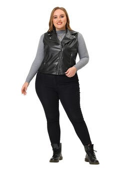 NOTCH LAPEL ZIPPER CLUB MOTORCYCLE FAUX LEATHER VEST