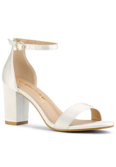 Satin Open Toe Ankle Strap Chunky Heels Sandals