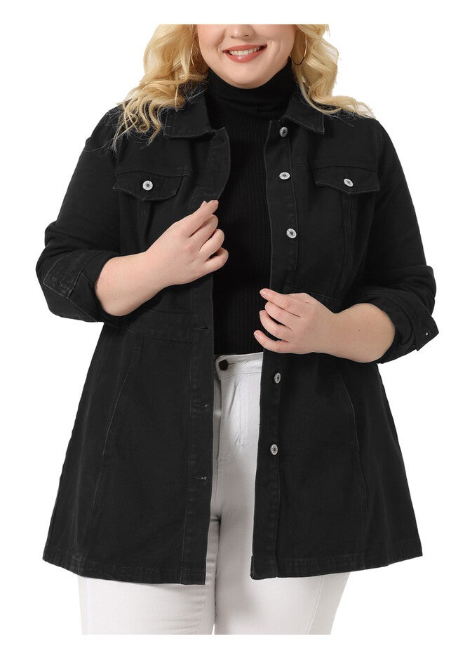 BUTTON JEAN DENIM JACKET, Black / Black, alternate image number 2