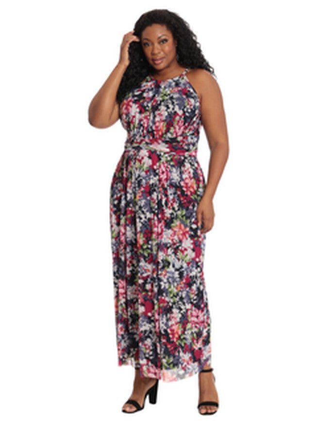 Ally Keyhole Halter Maxi Dress, NavyPink / Navy, alternate image number null