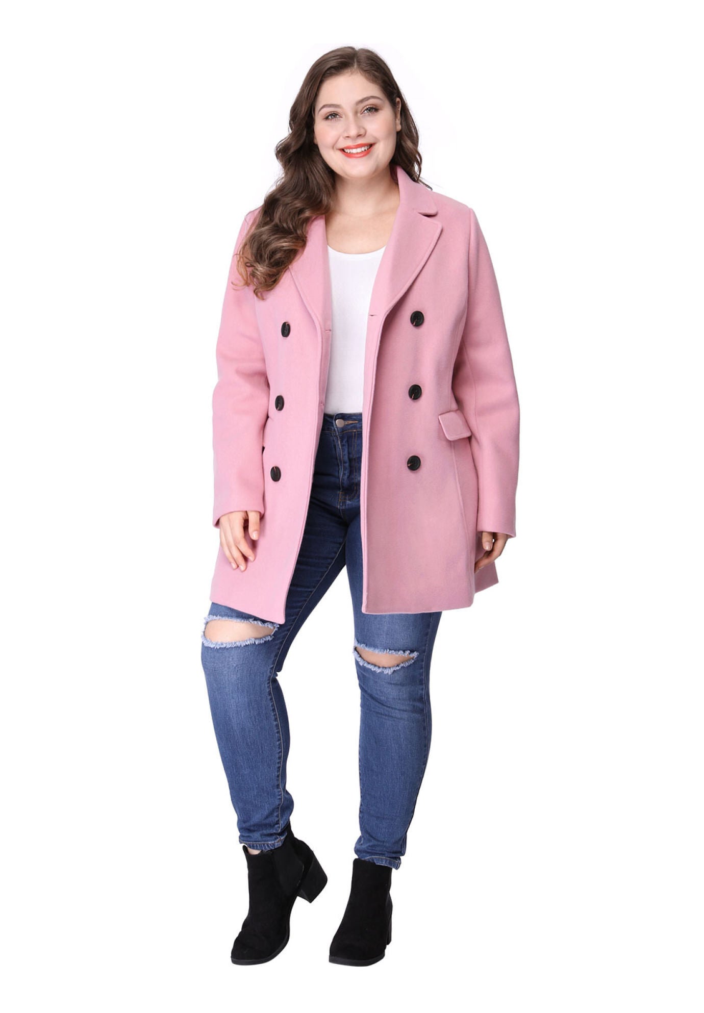 NOTCHED LAPEL DOUBLE BREASTED COAT, Pink / Pink, alternate image number 3