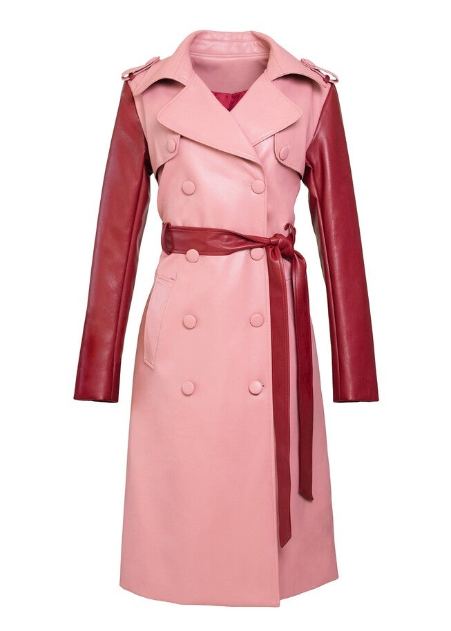 Two Tone Pink Trench Coat, Burgundy / Raspberry, alternate image number 1