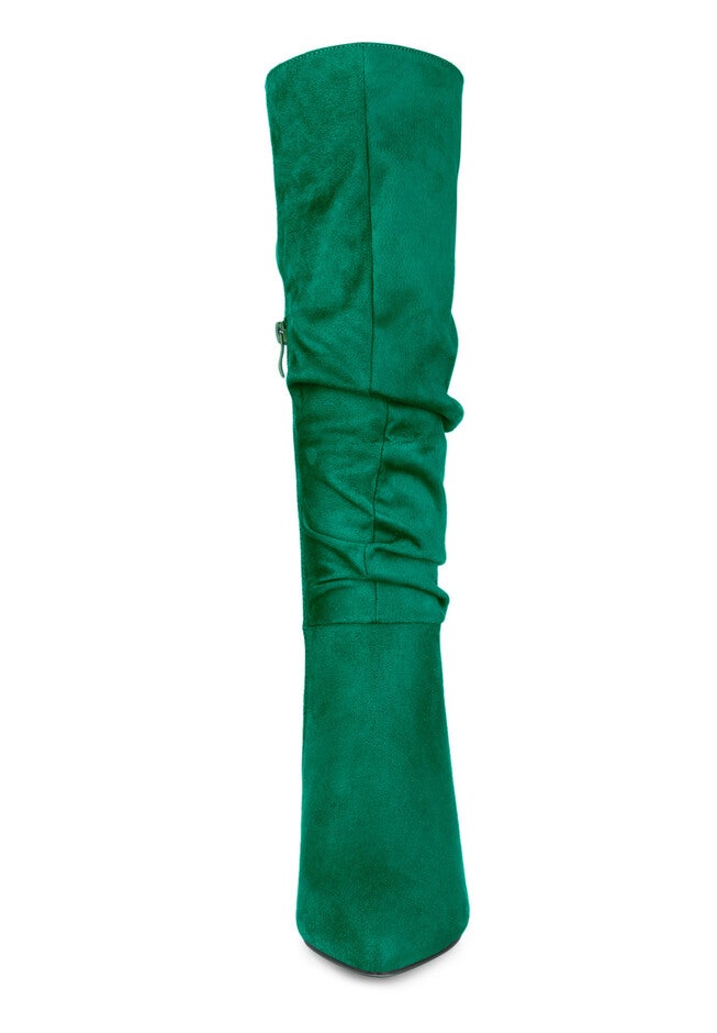Slouch Pointed Toe Stiletto Heel Knee High Boots, Green / Forest Green, alternate image number 1