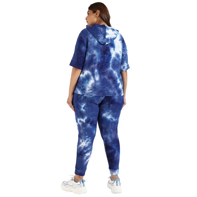 Women Blue Tye-Dye Hooded Co-Ords Set, , alternate image number null