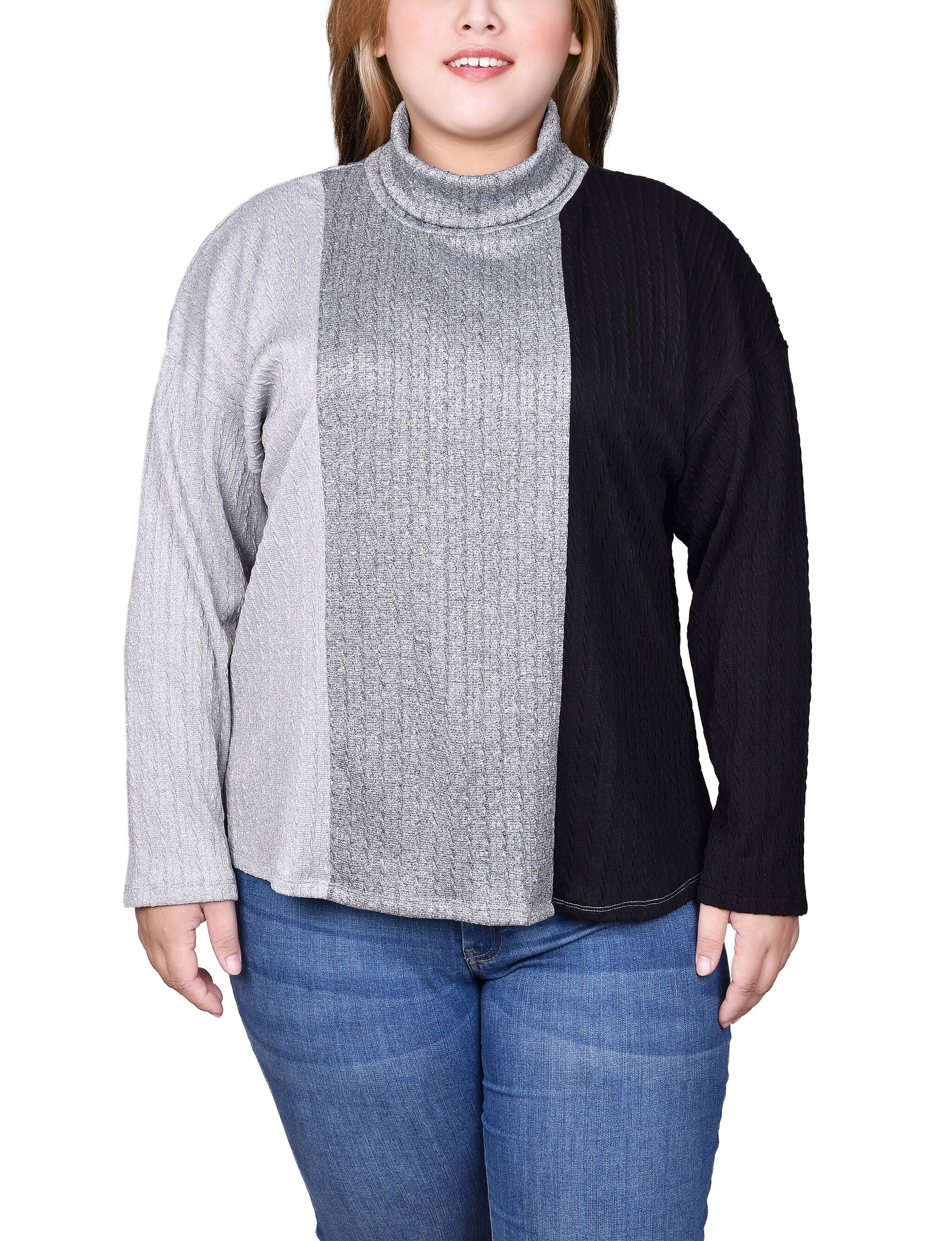 Long Sleeve Colorblocked Top, Black Charcoal Ivor, hi-res image number 0