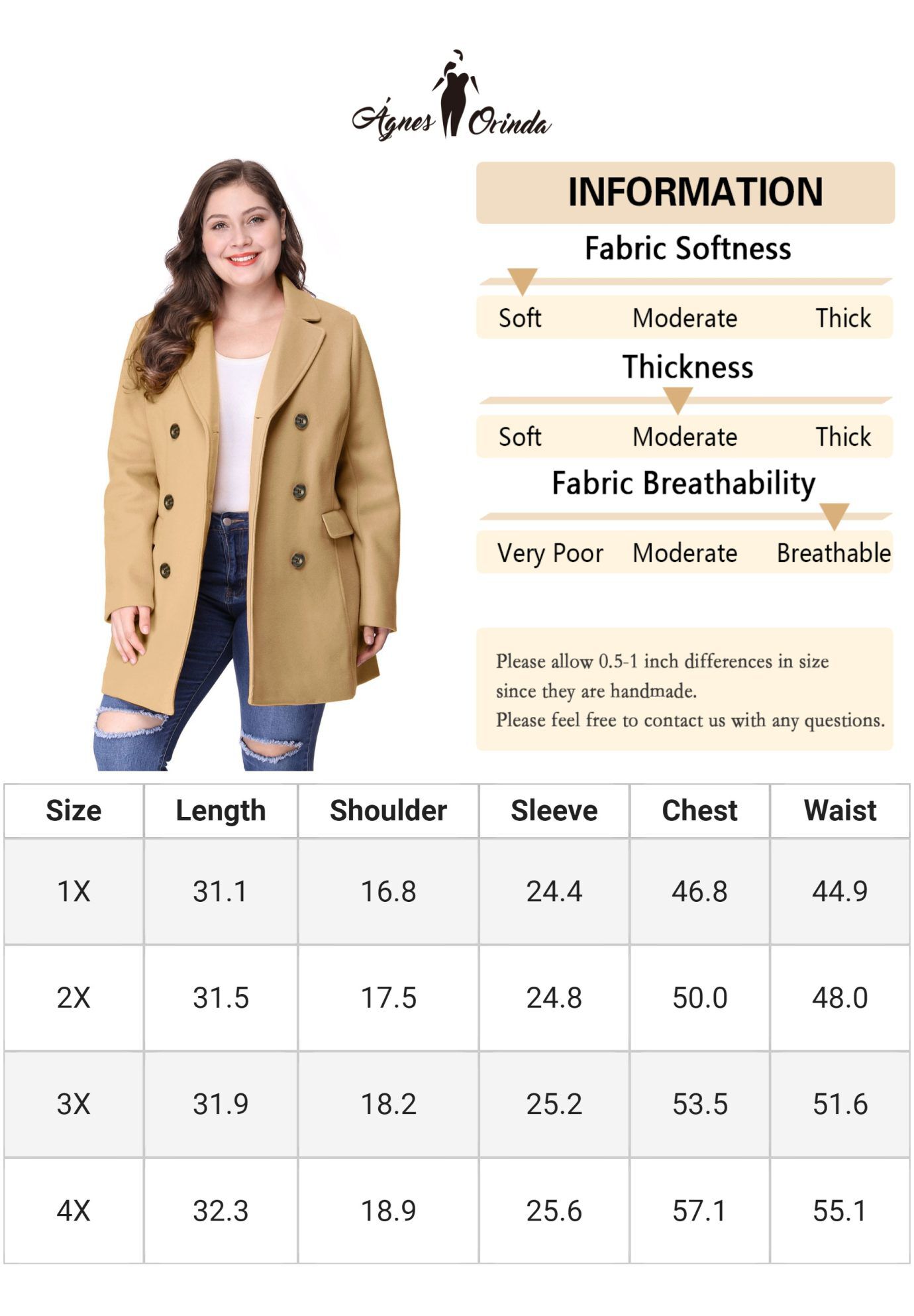 NOTCHED LAPEL DOUBLE BREASTED COAT, Brown / Brown, alternate image number 4
