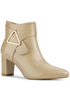 Pointed Toe Triangle Buckle Chunky Heels Ankle Boots