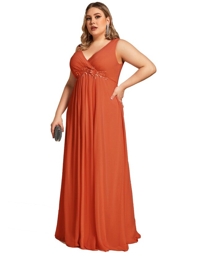 Floral Applique Sleeveless Chiffon Long Formal Evening Dress, Burnt Orange / Burnt Orange, alternate image number 3