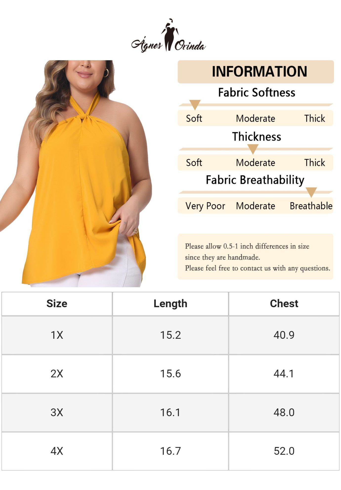 Self Tie Halter Neck Suspender Vest Sleeveless Camisole, Orange / Yellow, alternate image number 4