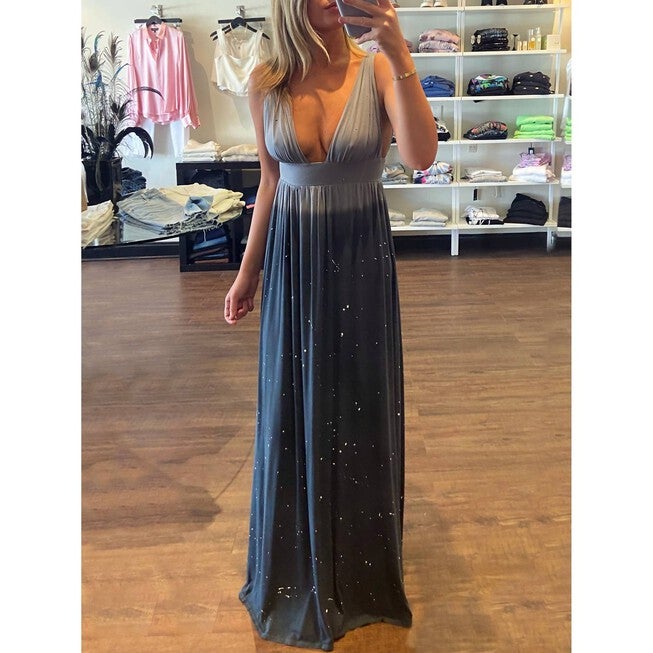 CESAR GODDESS MAXI DRESS IN SMOKE SPLATTER, Smoke Splatter / Black, hi-res image number null