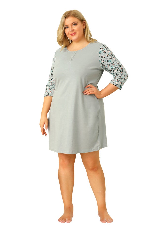Floral 3/4 Sleeve Sleepwear Nightgown, Grey / Light Grey, hi-res image number null