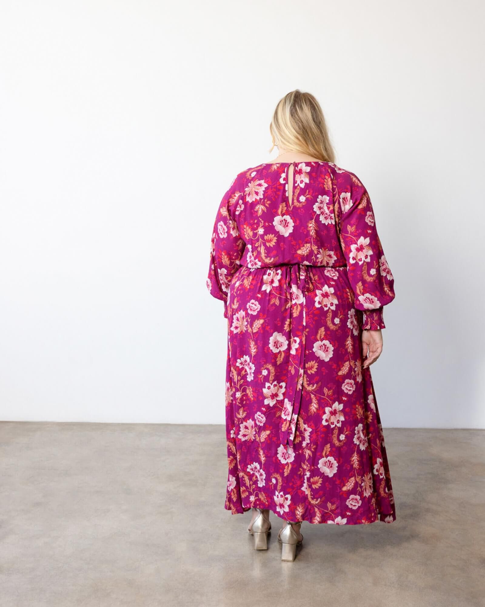 Rebecca Maxi Dress, Bordeaux Print / Deep Fuchsia, alternate image number 1