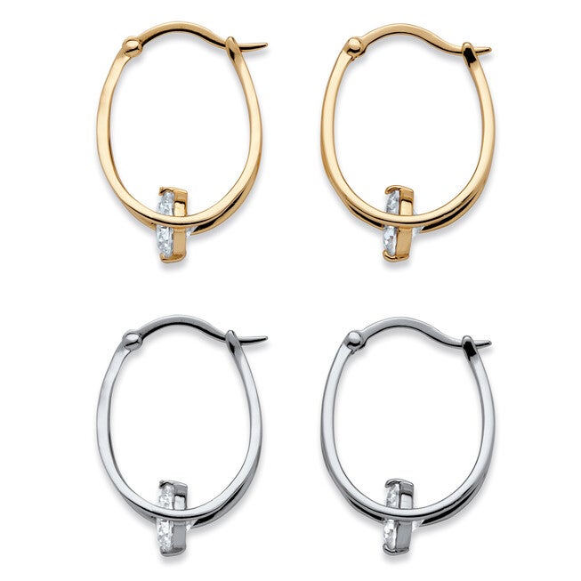 8 TCW Cubic Zirconia Hoop 2-Pair Earrings Set in Silvertone and Gold-Plated, , alternate image number 5