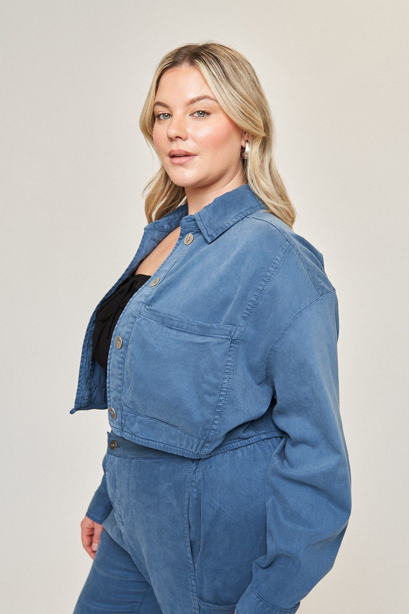 Drew Cotton Tencel Crop Jacket, Slate Blue / Dusty Blue, alternate image number 2