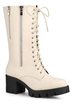 Lace Up Platform Chunky Heel Mid Calf Combat Boots