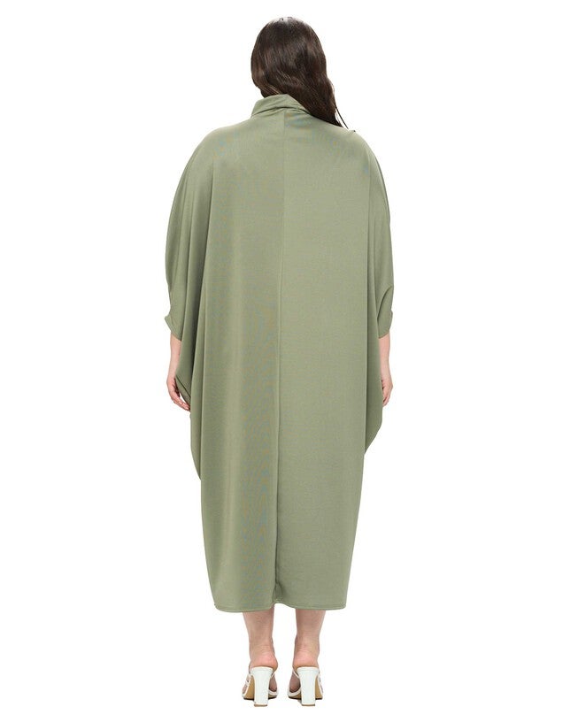 POTTER CAPE KAFTAN MIDI DRESS, Dark Sage / Olive Green, alternate image number 2