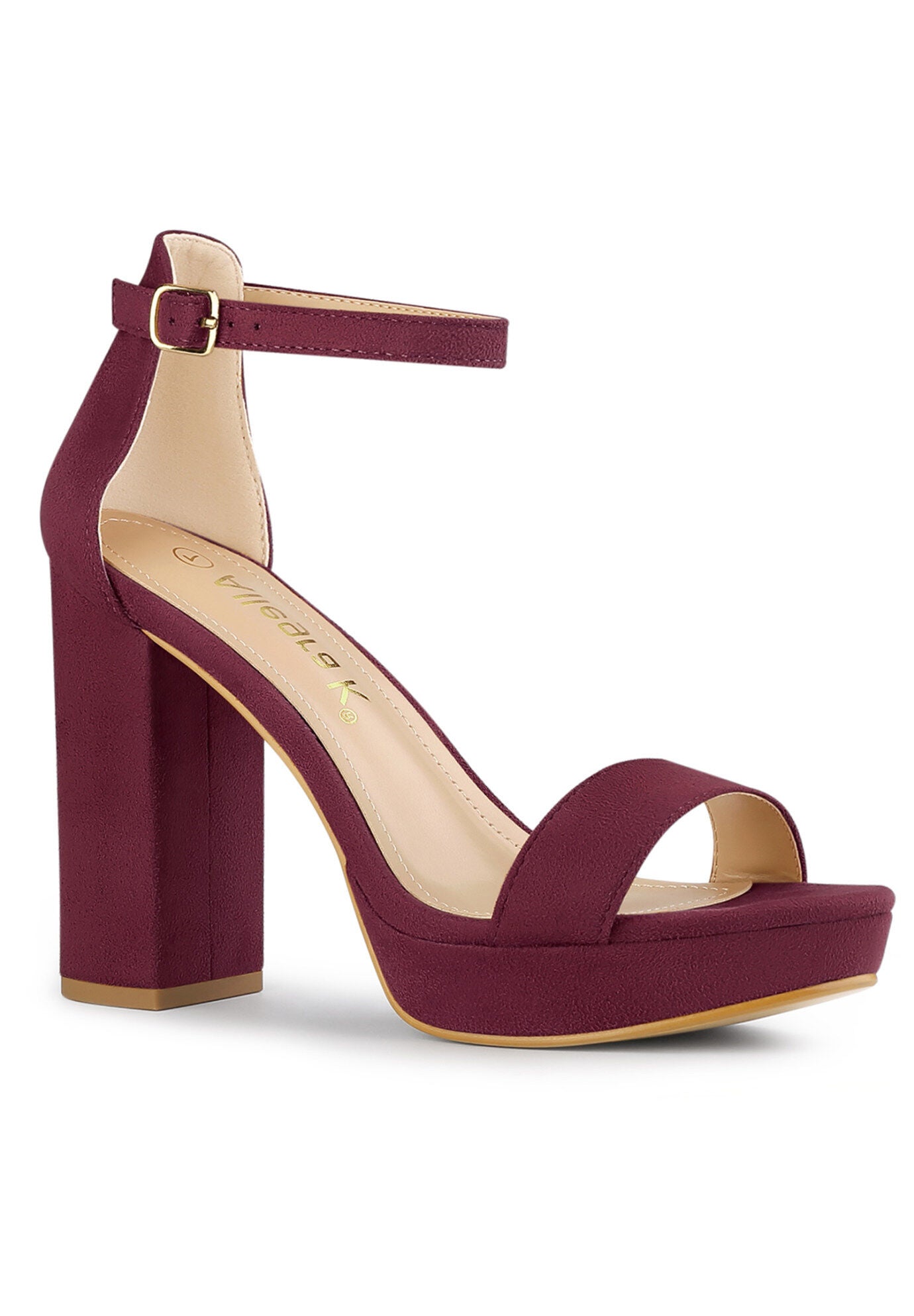 Platform Ankle Strap Chunky High Heel Sandals, Burgundy / Burgundy, hi-res image number 0