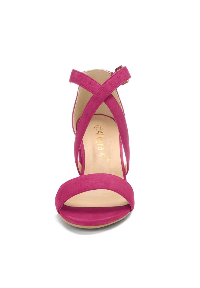 Open Toe Cross Strap Mid Block Heel Sandals, Hot Pink / Deep Fuchsia, alternate image number 1