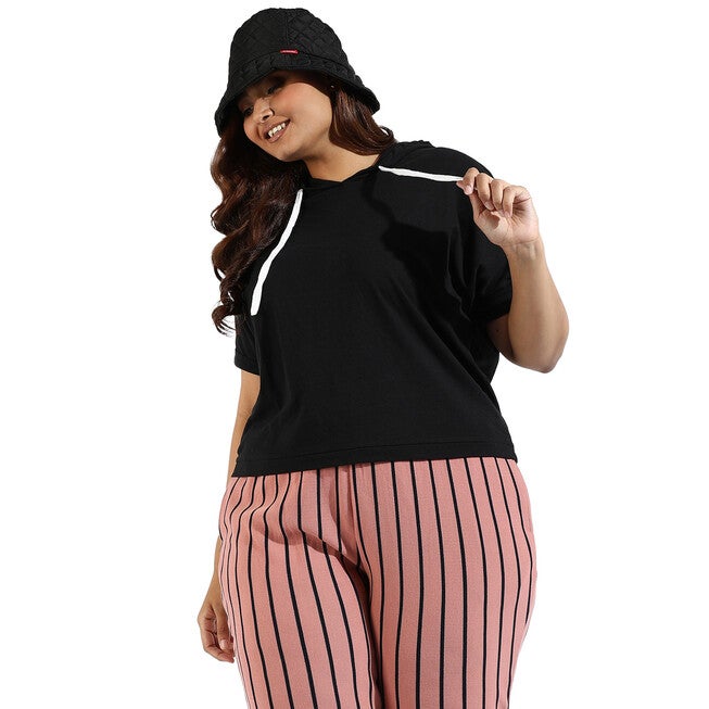 Black Crop Sweatshirt, Black / Black, alternate image number 4