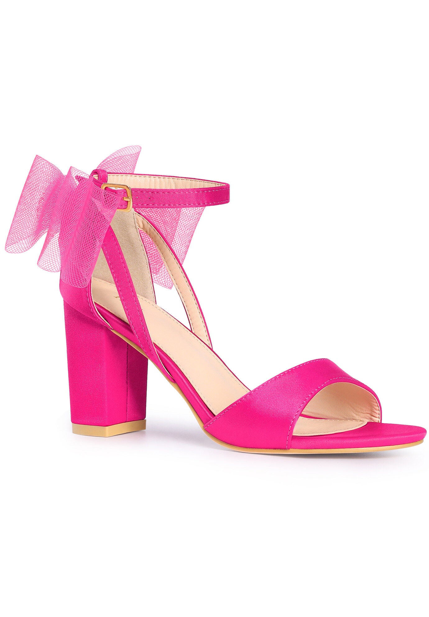Bow Shoes Chunky Heels Sandals, Fuchsia / Deep Fuchsia, hi-res image number 0