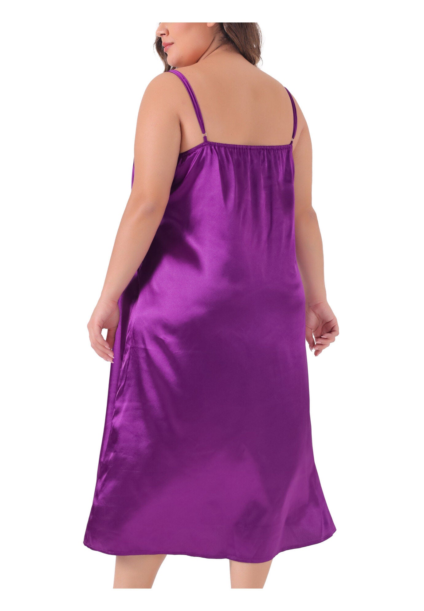 V Neck Satin Pajamas Sleeveless Cami Slip Dress, Purple / Purple, alternate image number 3