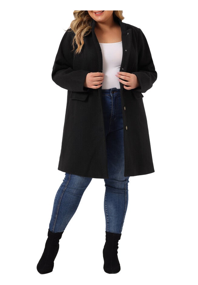 STAND COLLAR SINGLE BREASTED COAT, Black / Black, alternate image number 2