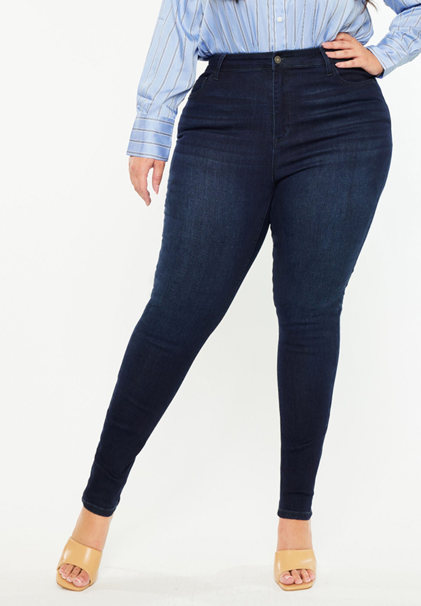 Bluebird Essentials High Rise Super Skinny Jeans (Plus Size), Dark Blue / Dark Wash, alternate image number 2
