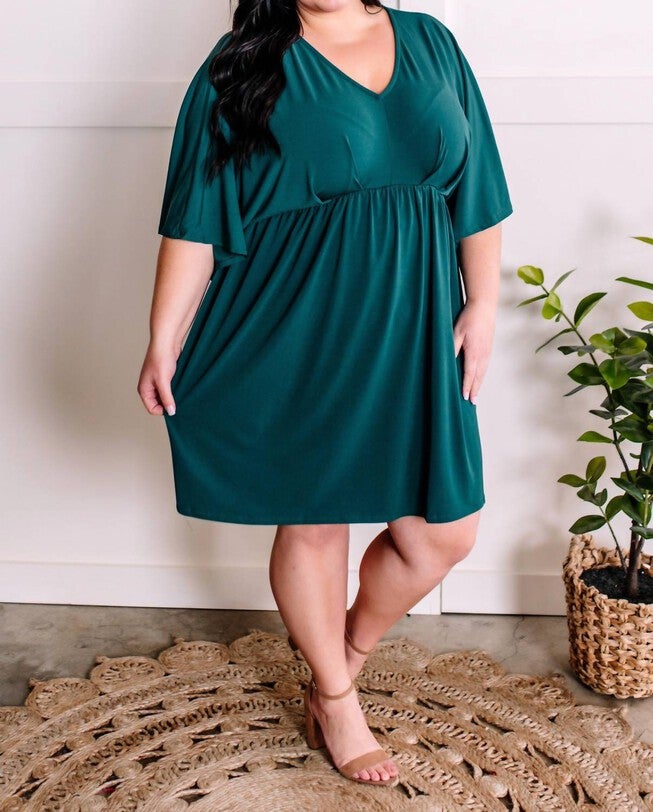 DOLMAN SLEEVE STRETCHY DRESS IN HUNTER GREEN, , alternate image number null