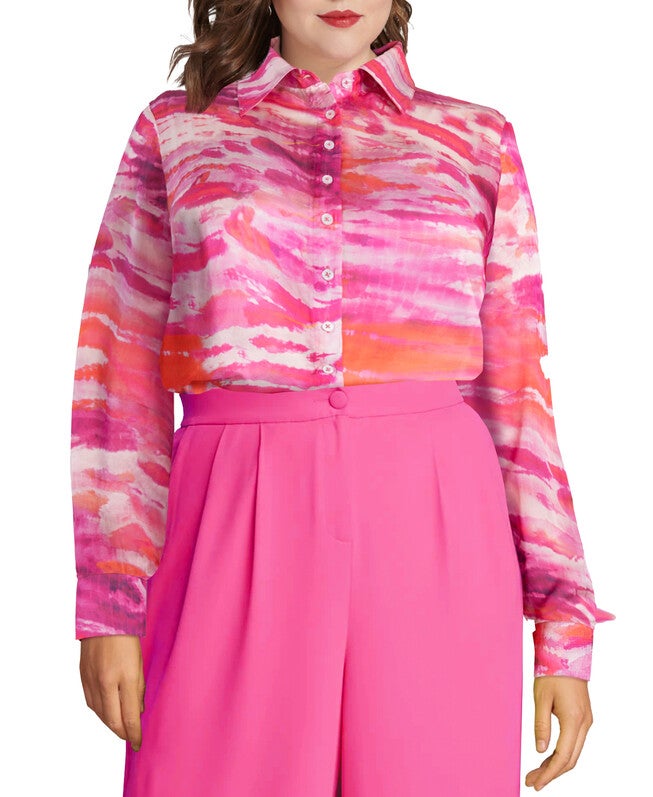Tie Dye Button Down Blouse, Pink / Pink, hi-res image number null