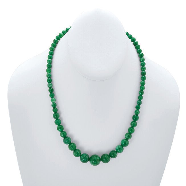 Round Green Jade Graduated Bead Necklace 18 Inch, Green / Forest Green, alternate image number 3