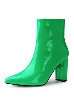 PATENT LEATHER POINTED TOE ZIP ANKLE BOOTS