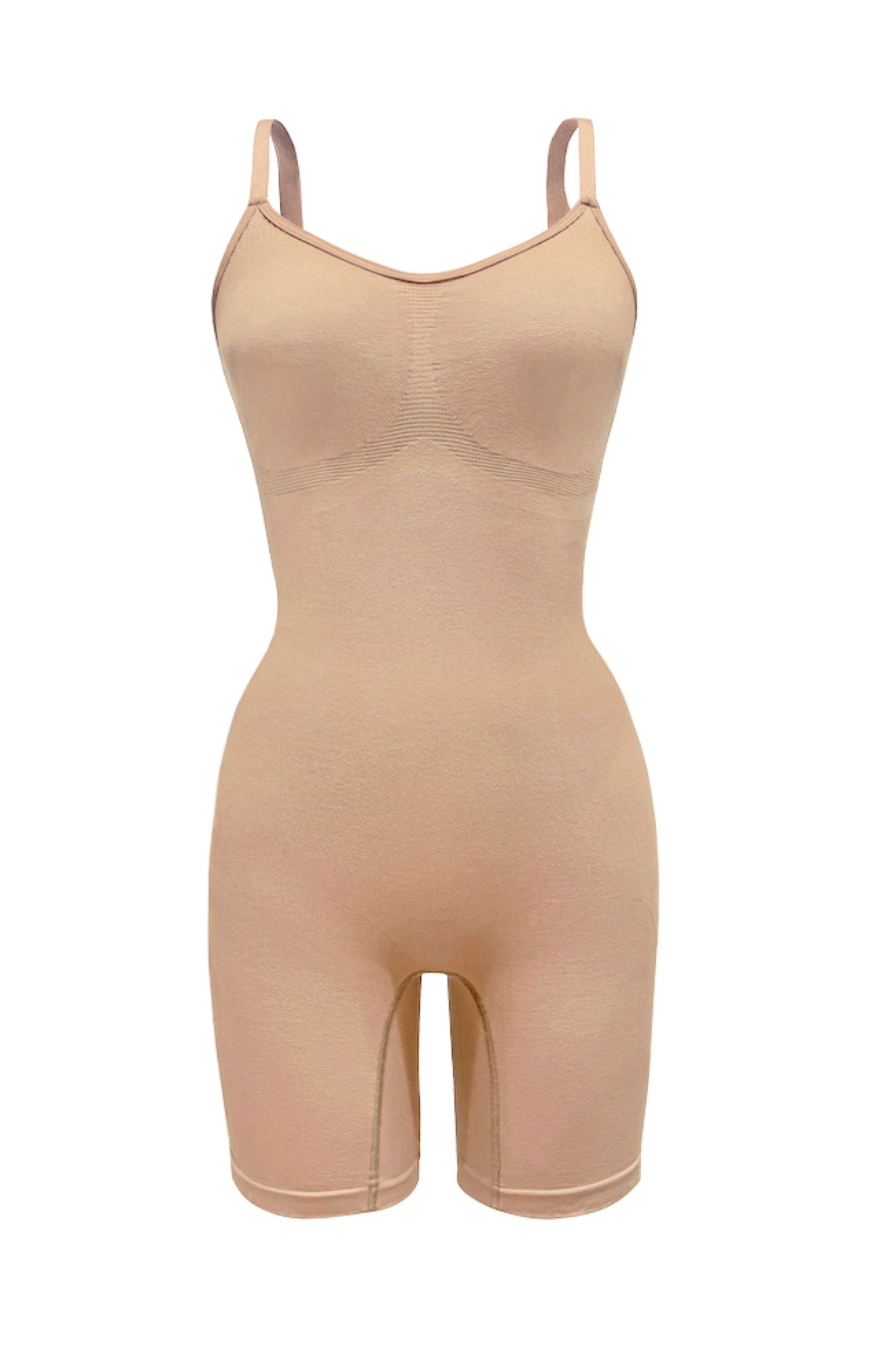 Mid-Thigh Plant-Based Shapewear Bodysuit, Light Nude / Beige, alternate image number 2