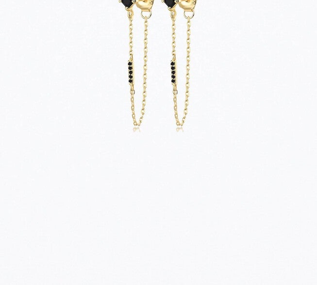IGGY LONG CHAIN EARRINGS BLACK SPINEL IN GOLD/BLACK, GoldBlack / Gold, hi-res image number null