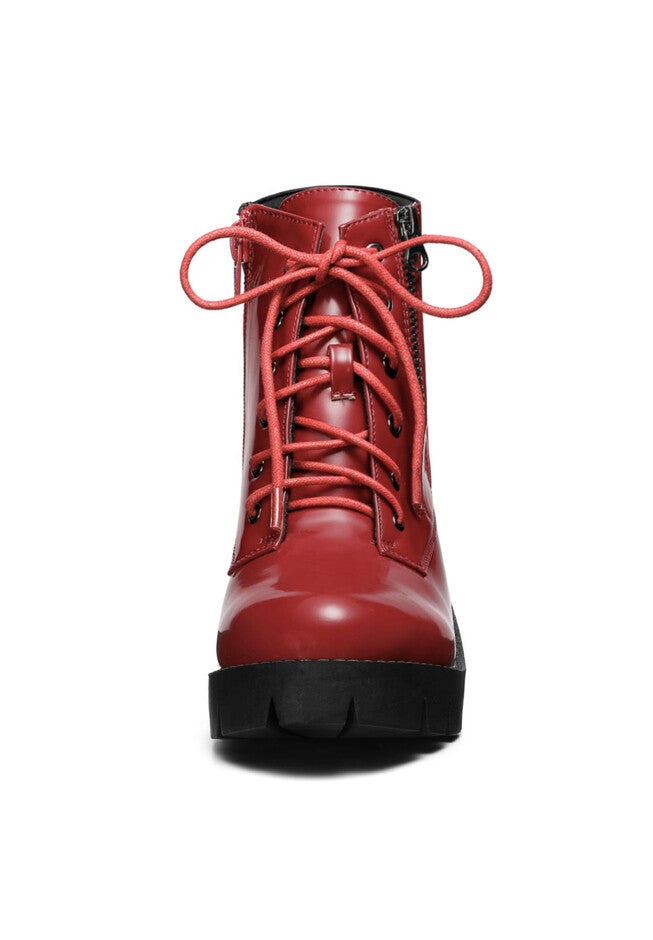 CHUNKY HEEL LACE UP PLATFORM COMBAT BOOTS, Red / Red, alternate image number 1