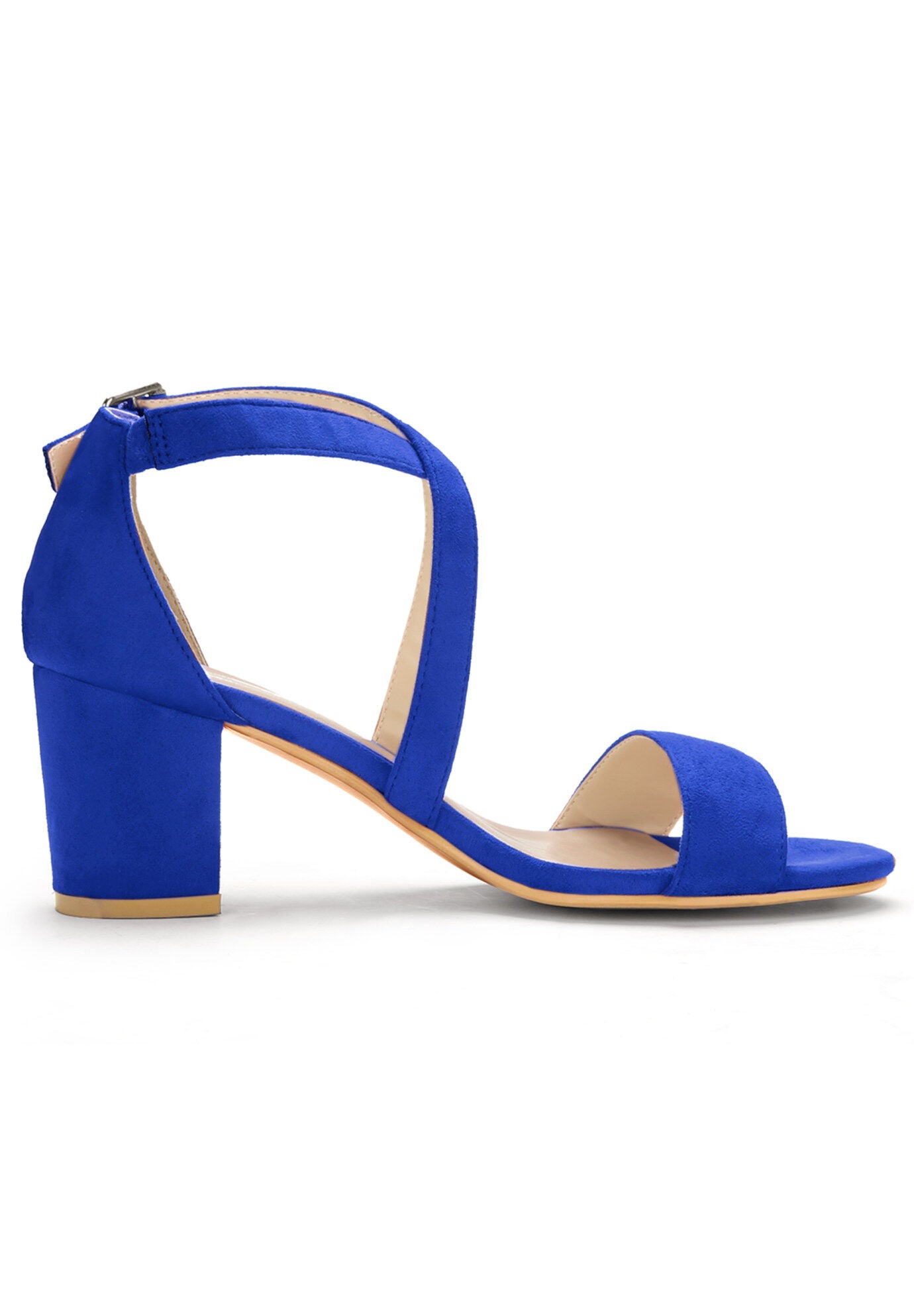 Open Toe Cross Strap Mid Block Heel Sandals, Royal Blue / Royal Blue, hi-res image number 0