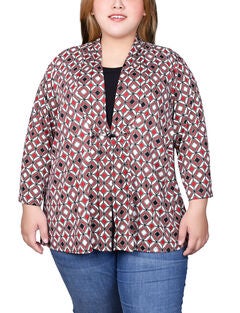 Puff Print 3/4 Sleeve Two-Fer Top