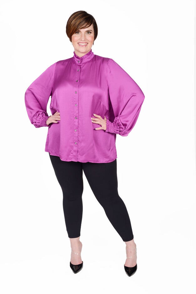 Torie Ruffle Collar Blouse, Berry / Deep Fuchsia, alternate image number null