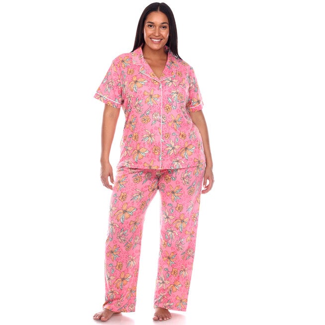 Short Sleeve & Pants Tropical Pajama Set, PinkOrange / Pink, hi-res image number 0