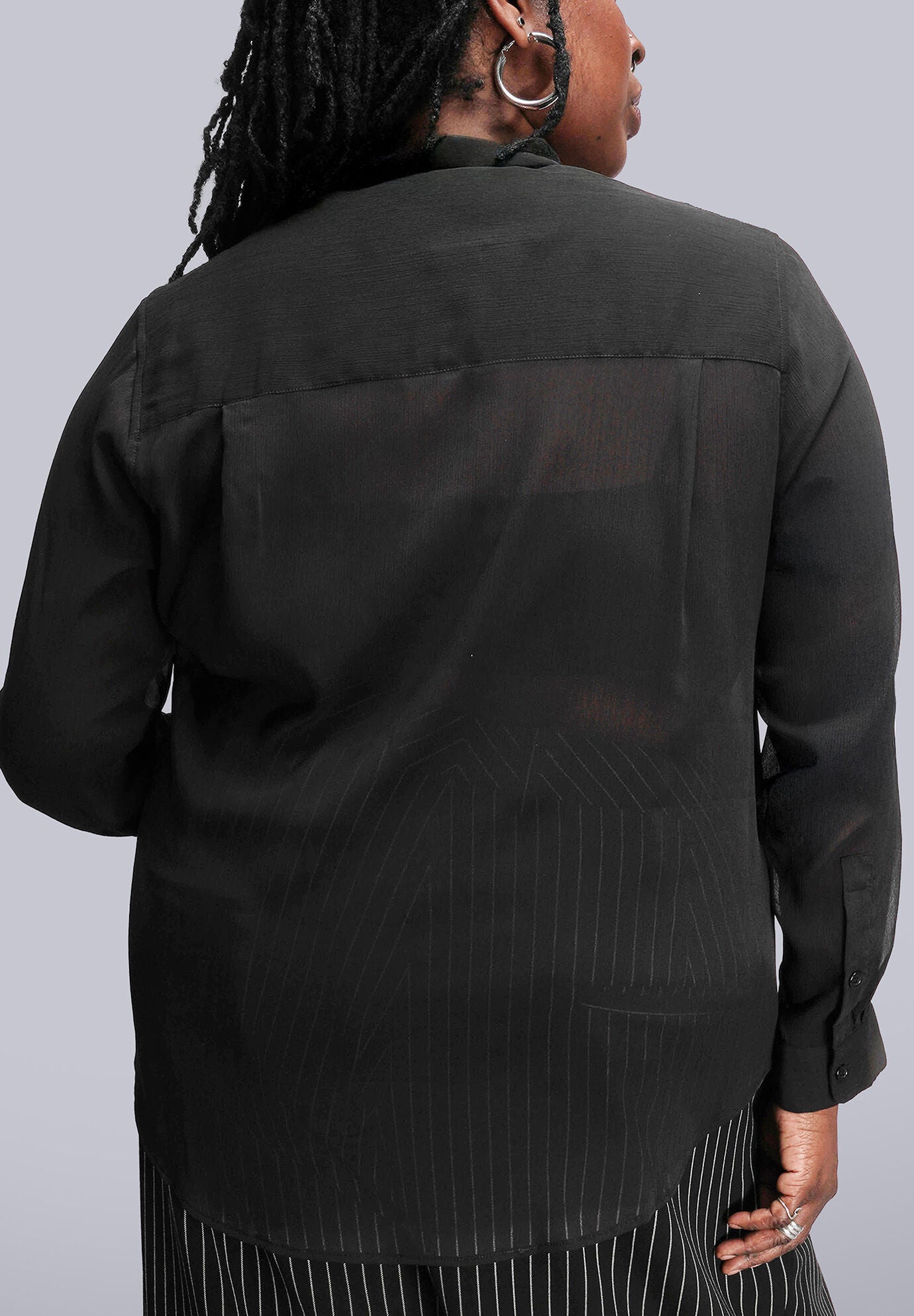 The Empower Sheer Long Sleeve Button Up, BLACK / Black, alternate image number 2