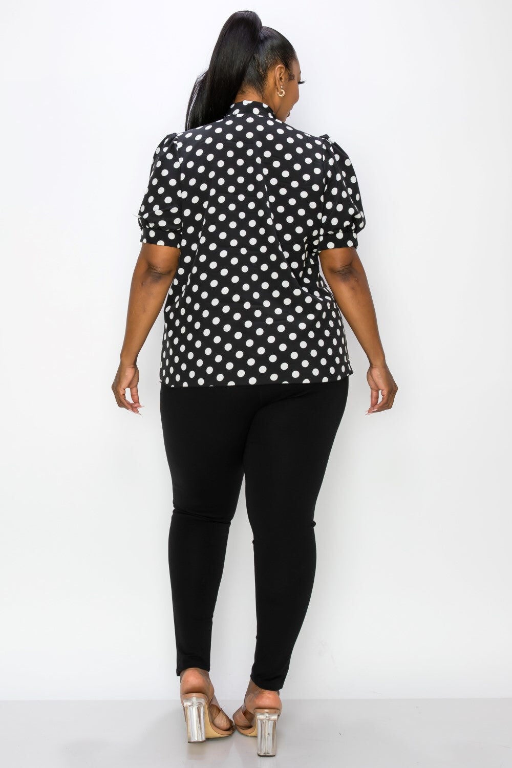 MINNIE POLKA DOT TIE NECK BLOUSE, BlackIvory / Black, alternate image number 4
