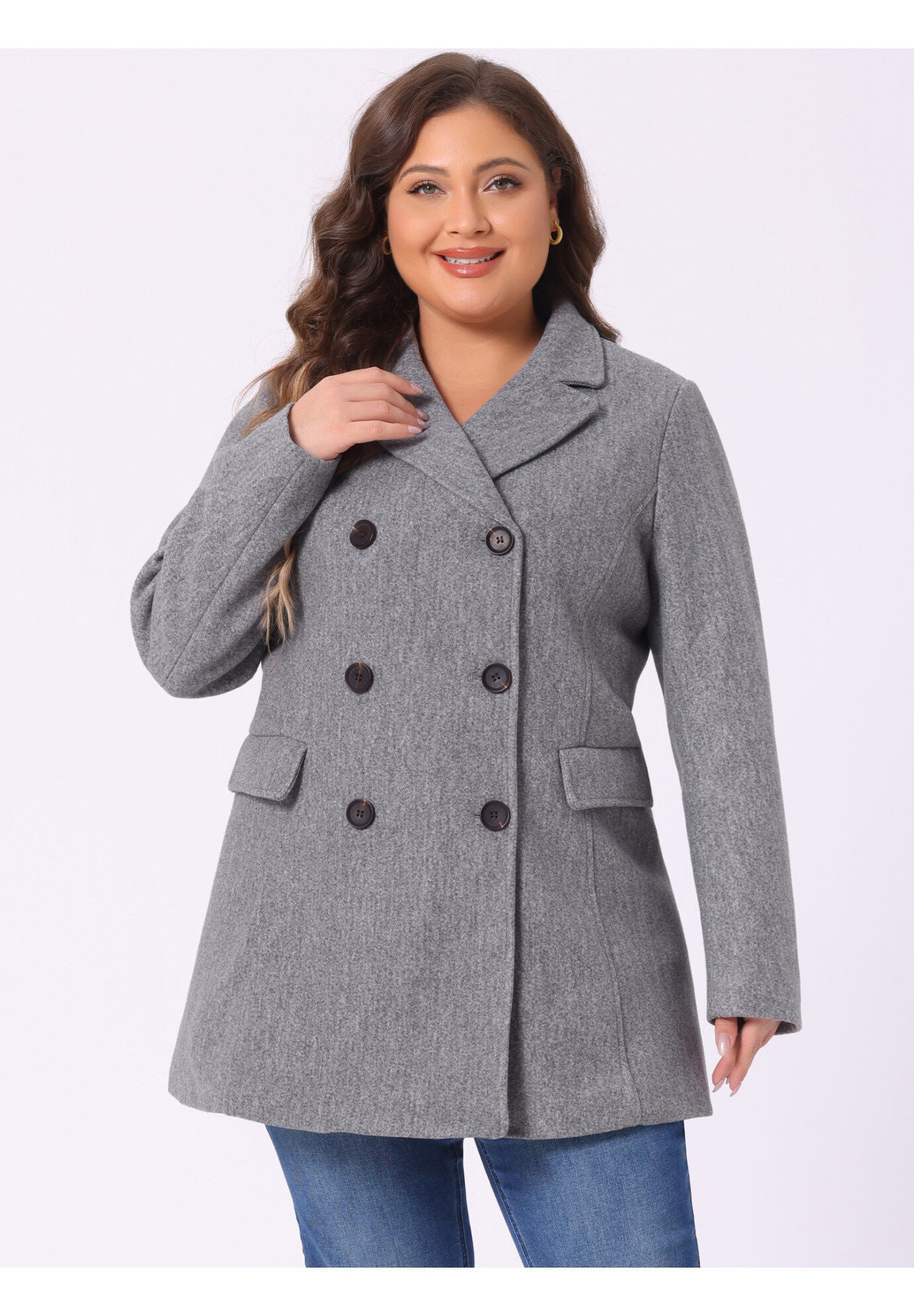 NOTCHED LAPEL DOUBLE BREASTED COAT, Grey / Light Grey, alternate image number 1