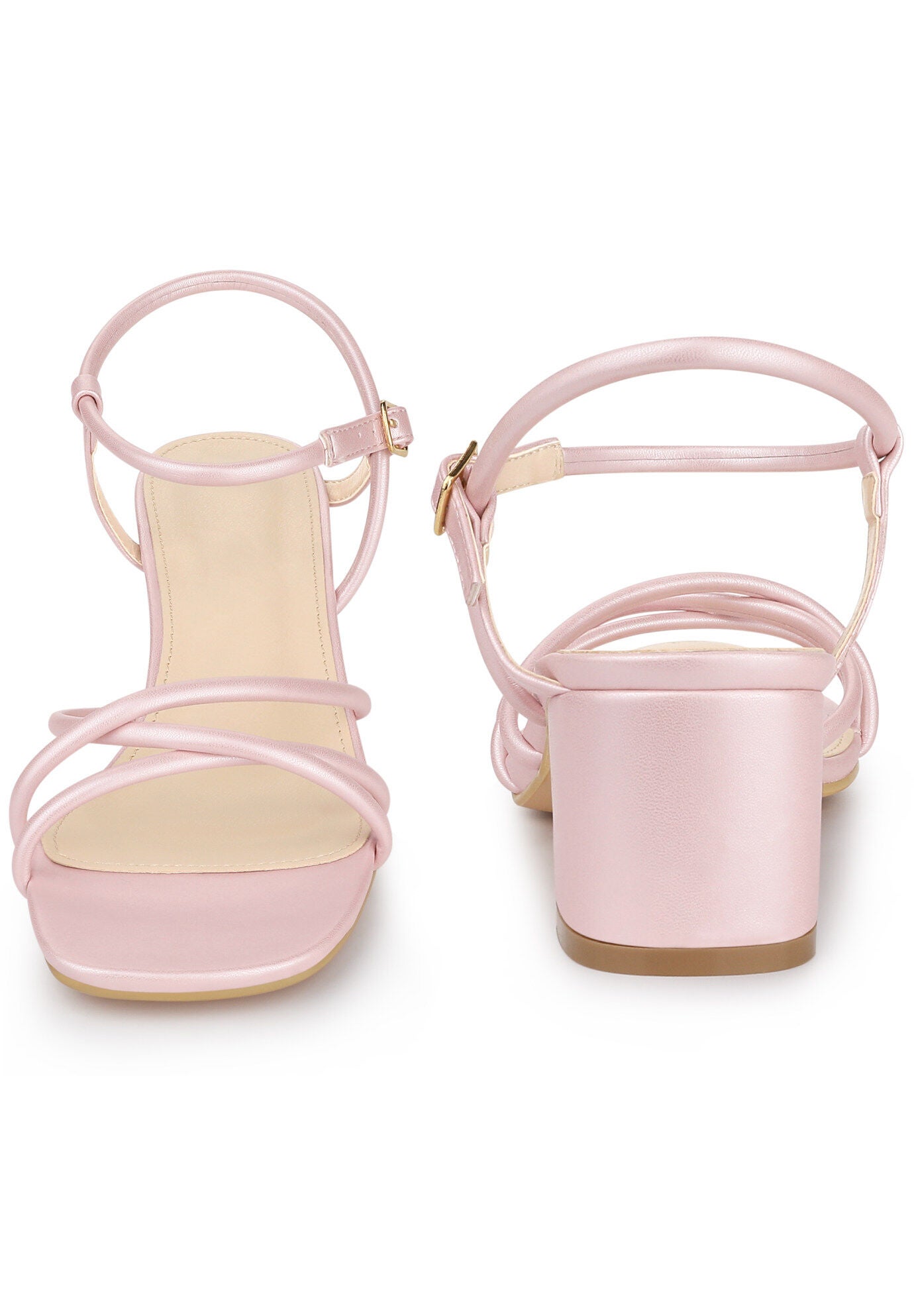 Strappy Heels Square Toe Slingback Chunky Heel Sandals, Bling Pink / Pink, alternate image number 1