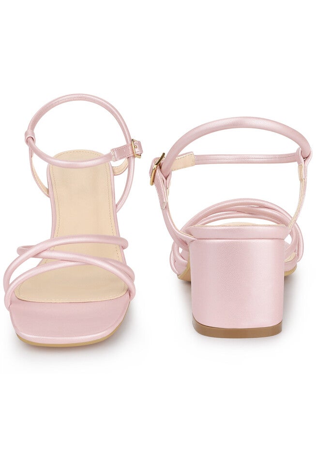 Strappy Heels Square Toe Slingback Chunky Heel Sandals, Bling Pink / Pink, alternate image number 1