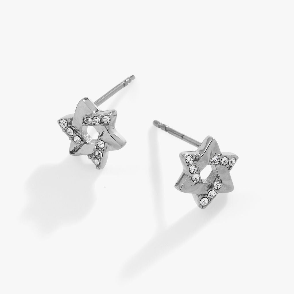 Star of David Mini Stud Earrings, Silver / Silver, alternate image number 1