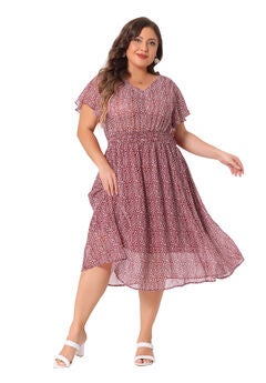 Summer Floral Print V Neck Smocked A-Line Flowy Midi Dress
